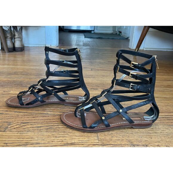 TORY BURCH Black Leather Gladiator Strap Sandals Shoes   Women's Size 7.5 - Picture 6 of 7